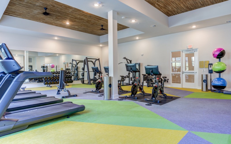 large fitness studio at Alder at The Grove