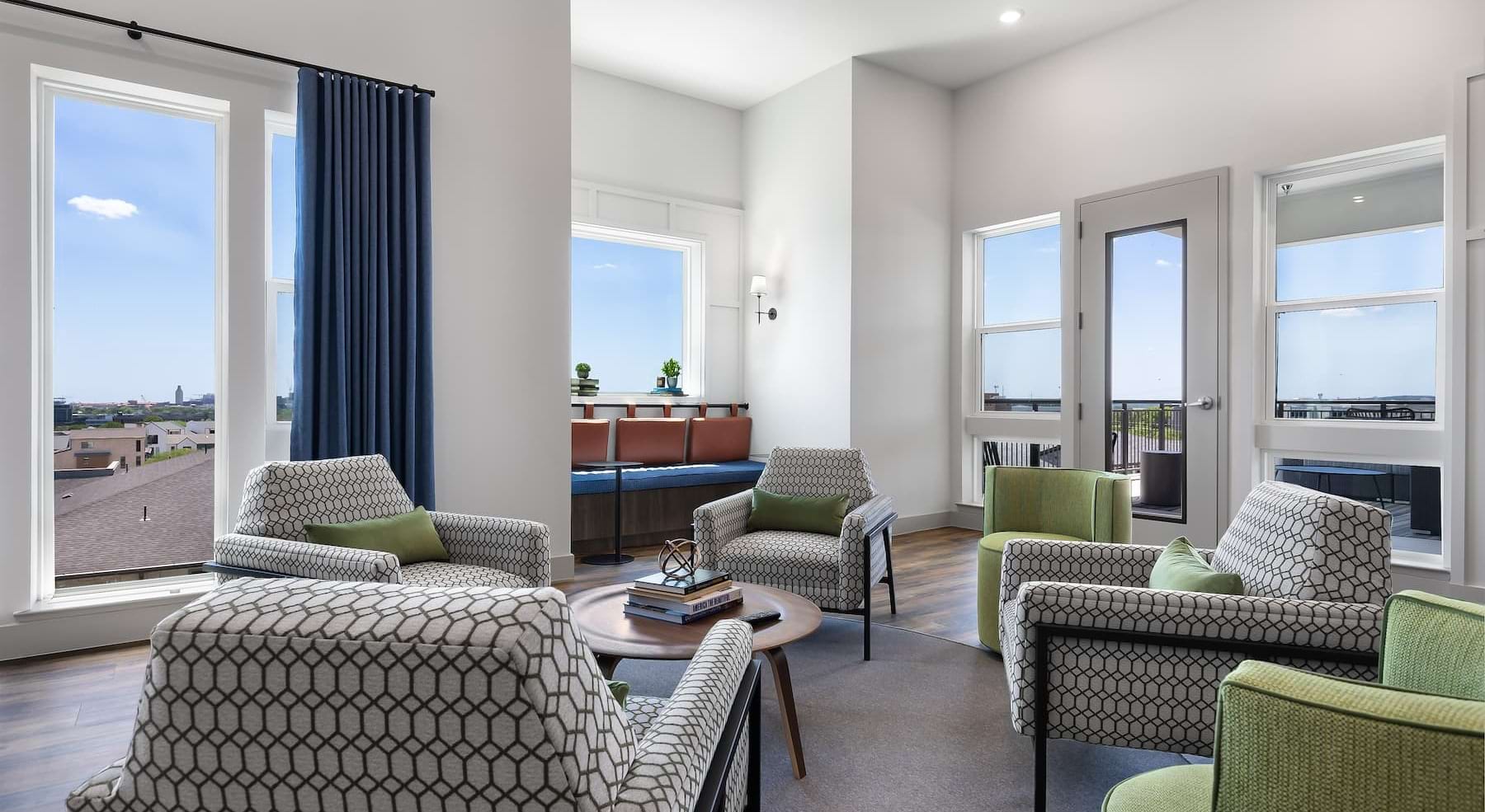 lounge with modern decor and couches